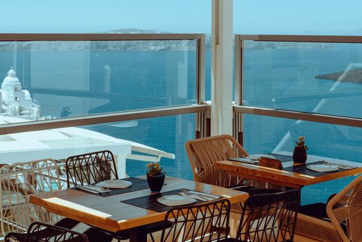 Dinning tables in a restaurant on Santorini island, Greece