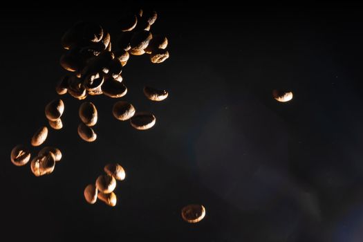 coffee beans on black background.