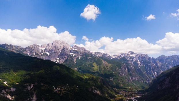 Scenic paradisiac landscape view of Albanian Alps mountains. Traveling, exploring, holiday concept.