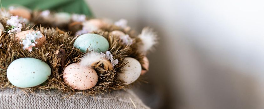 Easter eggs on a wooden background.