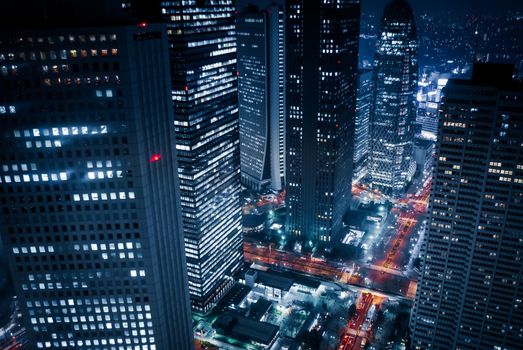 Night view of the high-rise building group seen from the Tokyo Metropolitan Office. Shooting Location: Tokyo metropolitan area