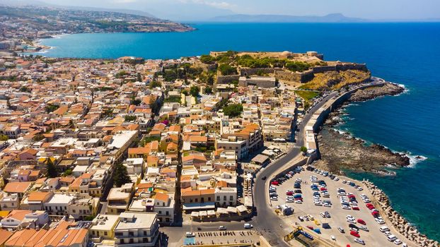 Rethymno old port with bars and restaurants, Crete, Greece.