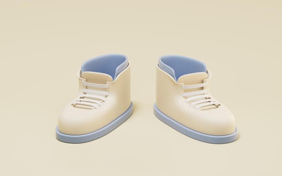 A pair of casual shoes with yellow background, 3d rendering. Computer digital drawing.