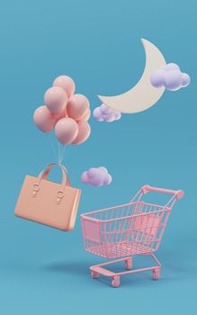 Shopping and gifts, shopping theme, 3d rendering. Computer digital drawing.