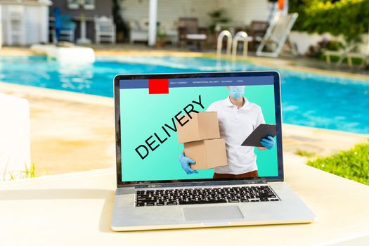 Laptop screen displaying a delivery tracking concept.