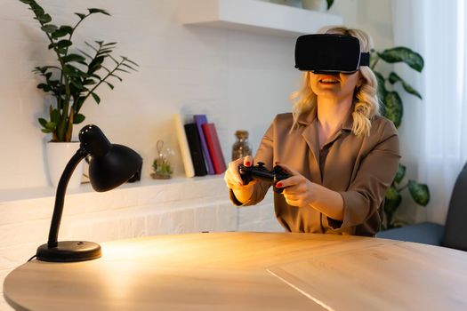 Woman play game with VR device at home