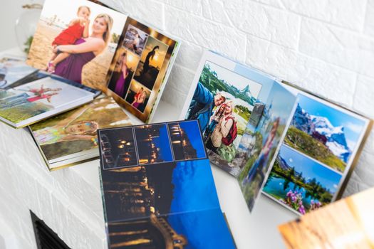 the photo album is decorated in a beautiful photobook. Presented on a white background.