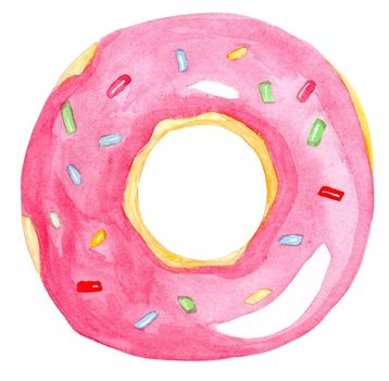 watercolor pink donut shaped rubber ring for swimming isolated on white background