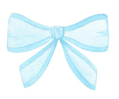 watercolor hand drawn light blue bow isolated on white background for newborn, nursery, metric poster,baby shower invitation and card decoration