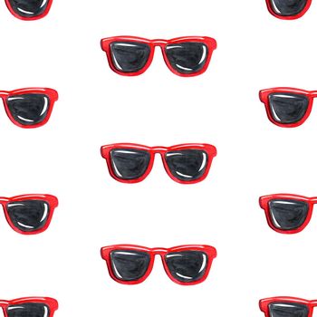 watercolor red sunglasses seamless pattern on white background for fabric, textile, scrapbooking, wrapping paper