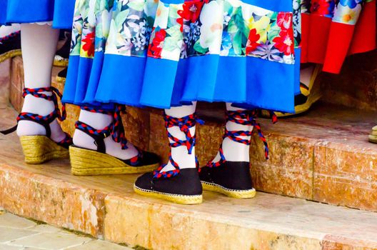 traditional colorful shoes for folk costumes in Spain, dance shoes, espadrilles