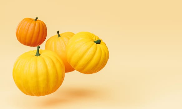 pumpkins floating in the air with space for text in autumn and october concept. 3d rendering