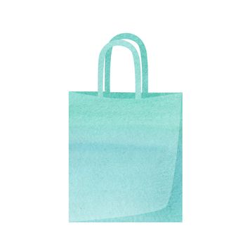 watercolor hand drawn woman shopper bag turquoise color isolated on white background