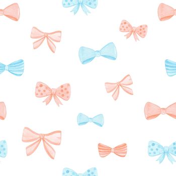 watercolor hand drawn blue and orange bows seamless pattern for fabric, wrapping and scrapbooking paper, textile, cards