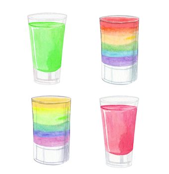 watercolor hand drawn shot cocktail set isolated on white background