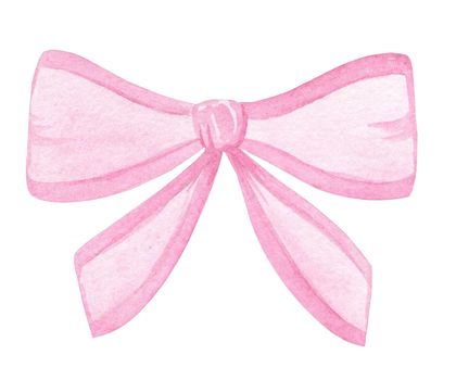 watercolor hand drawn cute pink bow isolated on white background for baby girl or gift box decoration