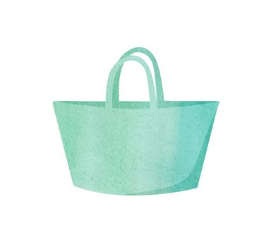 watercolor blue shopper bag isolated on white background