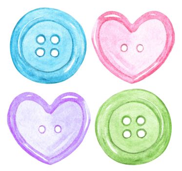 watercolor sew buttons set isolated on white background