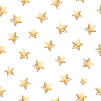 watercolor hand drawn yellow stars seamless pattern on white background. Can be used for fabric,textile,scrapbooking,baby shower invitations,nursery decor