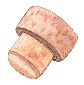 Whiskey cork cap isolated on white. Hand drawn watercolor illustration