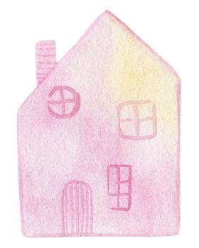 watercolor hand drawn cute pink house isolated on white background