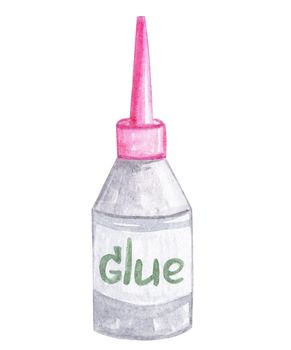 Watercolor glue bottle isolated on white background