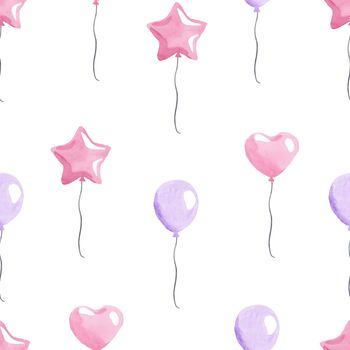 watercolor pink balloons seamless pattern on white background for fabric, party decoration,wrapping,cards,scrapbooking