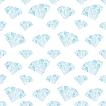 watercolor blue brilliants seamless pattern on white background for fabric, wrapping, scrapbooking