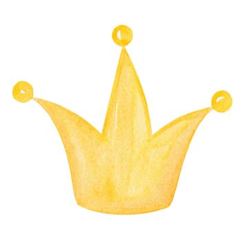 watercolor yellow princess crown isolated on white background. King gold crown illustration