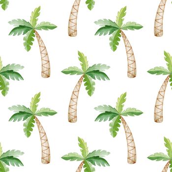 watercolor palm tree seamless pattern on white background. For fabric, textile, wrapping, wallpaper, scrapbook