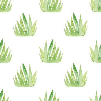 watercolor green grass seamless pattern on white background. For fabric, textile ,wrapping, scrapbook, wallpaper