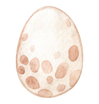 watercolor brown hand drawn egg with spots isolated on white background