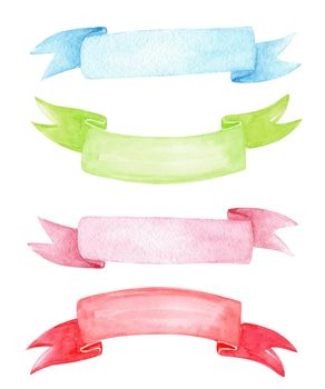 watercolor color banners set isolated on white background. Decorative ribbons for greeting cards, wedding invitations templates