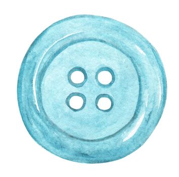 Watercolor blue button isolated on white. Sewing vintage round element