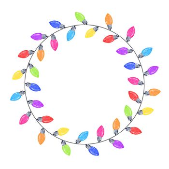 watercolor christmas lights round frame garland isolated on white background