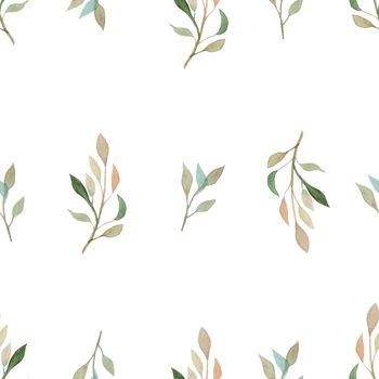 watercolor green branches and leaves seamless pattern on white background for fabric,textile,print,wrapping,scrapbooking