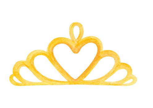 watercolor yellow tiara isolated on white background. Hand drawn princess crown illustration