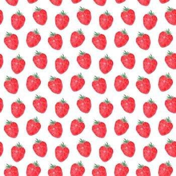 watercolor red strawberry seamless pattern on white background for fabric, wrapping, scrapbooking