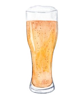 Watercolor tall beer glass isolated on white background