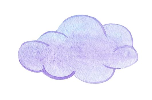 watercolor purple rain cloud on white background. nursery decoration