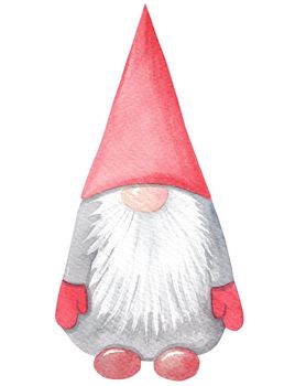 watercolor scandinavian gnome in red hat isolated on white background for christmas decorations and cards