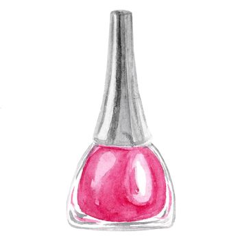 watercolor pink nail polish bottle isolated on white background