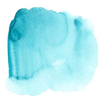 watercolor blue splash isolated on white background. hand drawn wet color backdrop