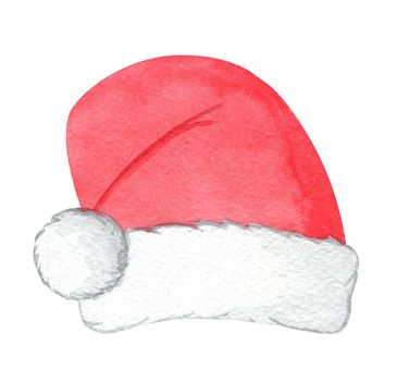 watercolor red santa hat isolated on white background. for christmas cards and decorations