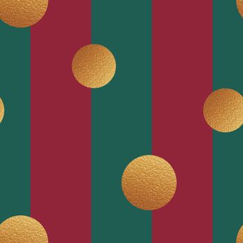 ed green striped seamless pattern with gold circles. For christmas fabric, textile, scrapbooking, wallpaper, wrapping