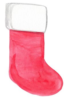 watercolor red christmas stocking on white background. santa claus socks