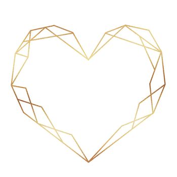 gold geometric heart shape frame isolated on white background. Elegant border for wedding invitations and cards. Valentine's day decoration