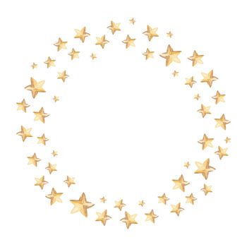 watercolor round frame with yellow stars isolated on white background. Wreath for christmas cards decoration, baby shower invitation