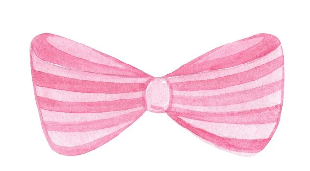 watercolor hand drawn cute pink bow tie with stripes isolated on white background