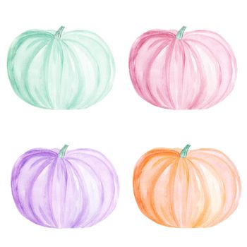 watercolor pastel pumpkins set isolated on white background. For thanksgiving , cute halloween , baby shower invitations